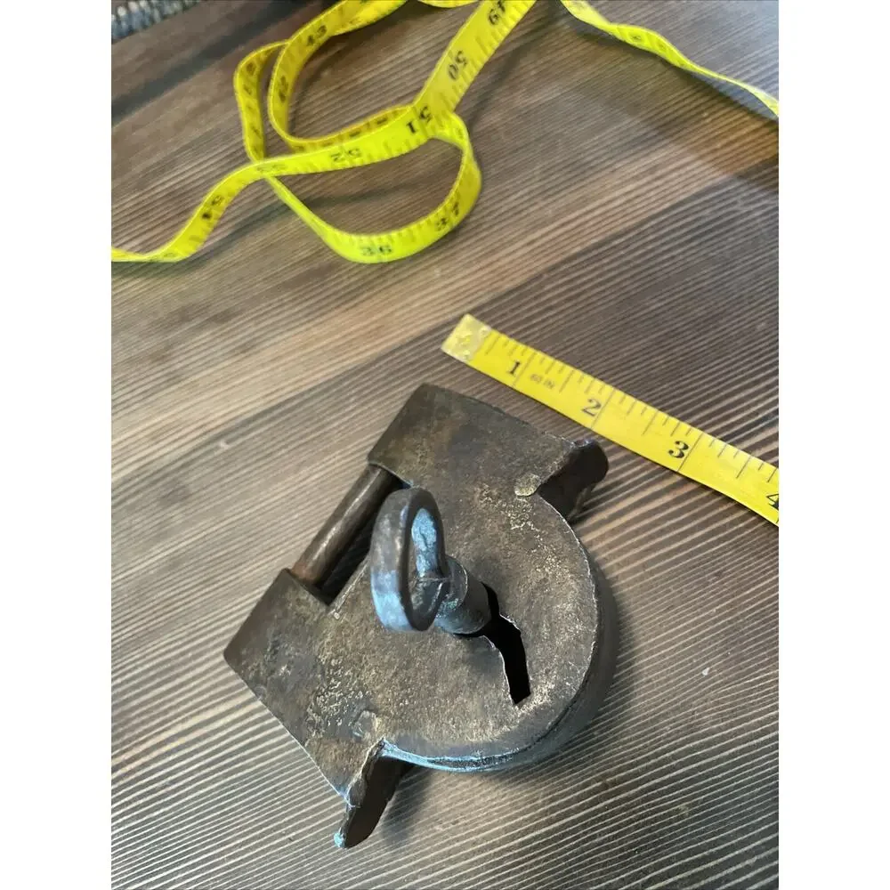 Rare antique handmade 1800s pad lock solid steel With key.